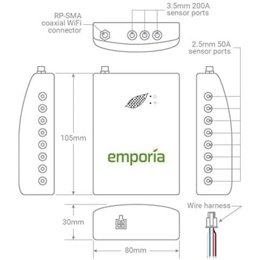 Smart Home Energy Monitor com Sensores de Nível de Circuito, Vue - Real Time Electricity Meter, 16 50A