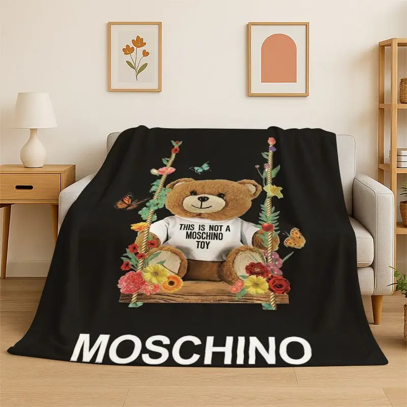 Classic M-Moschino Cartoon Bear Soft Flannel Throw Blanket,Cozy Blanket for Bed,Couch,Sofa,Bedroom,Living Room,Travel,Picnic kid