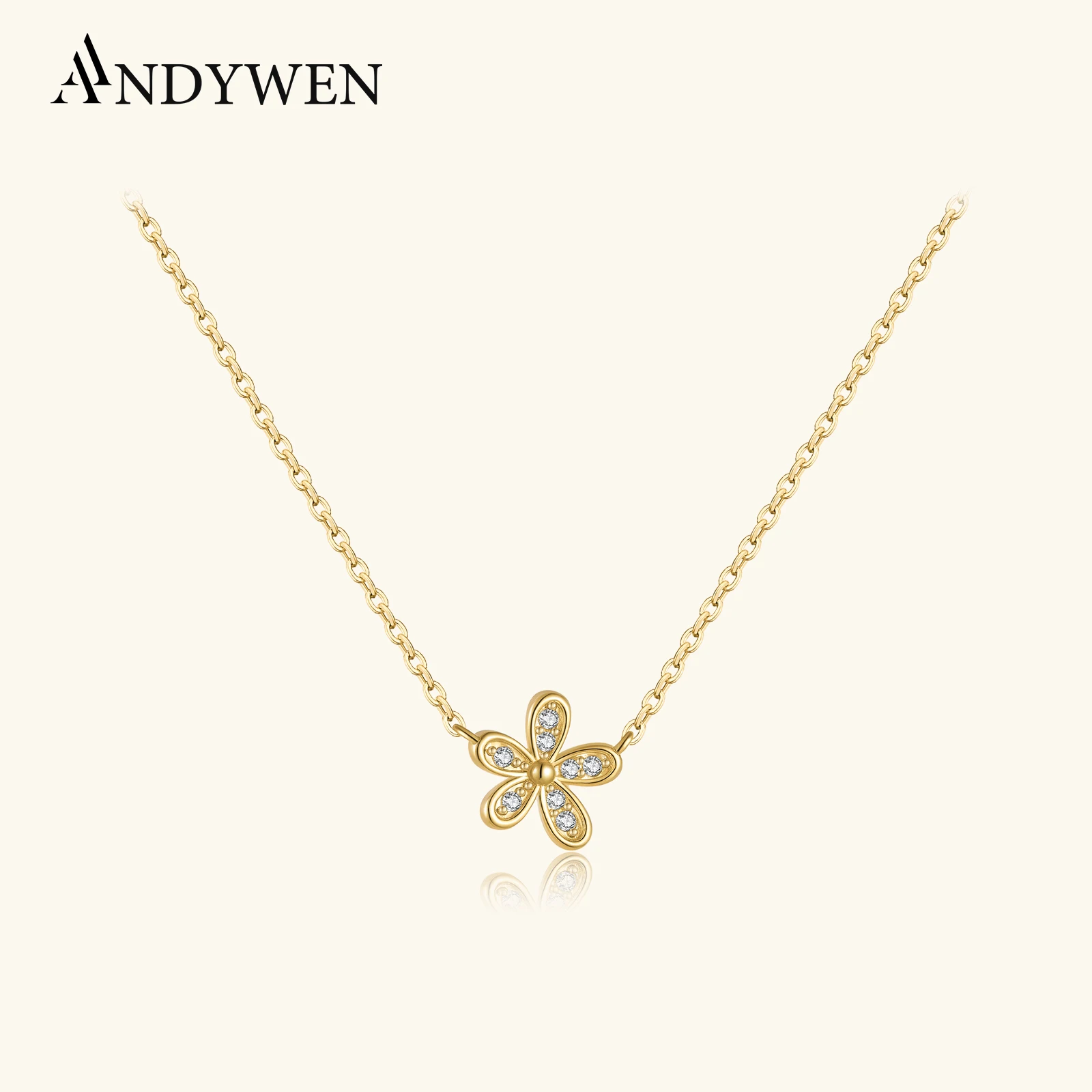 

ANDYWEN ожерелье из стерлингового серебра 925 пробы с цветочным цирконием CZ, нежный кулон с цветком, тонкая цепочка для свадьбы, вечеринки, повседневные украшения