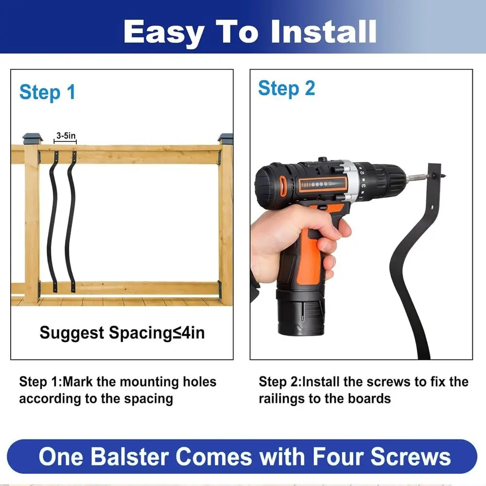 25-Pack 32.25 Metal Staircase Spindles with Screws, Wavy Design Outdoor Porch Railing