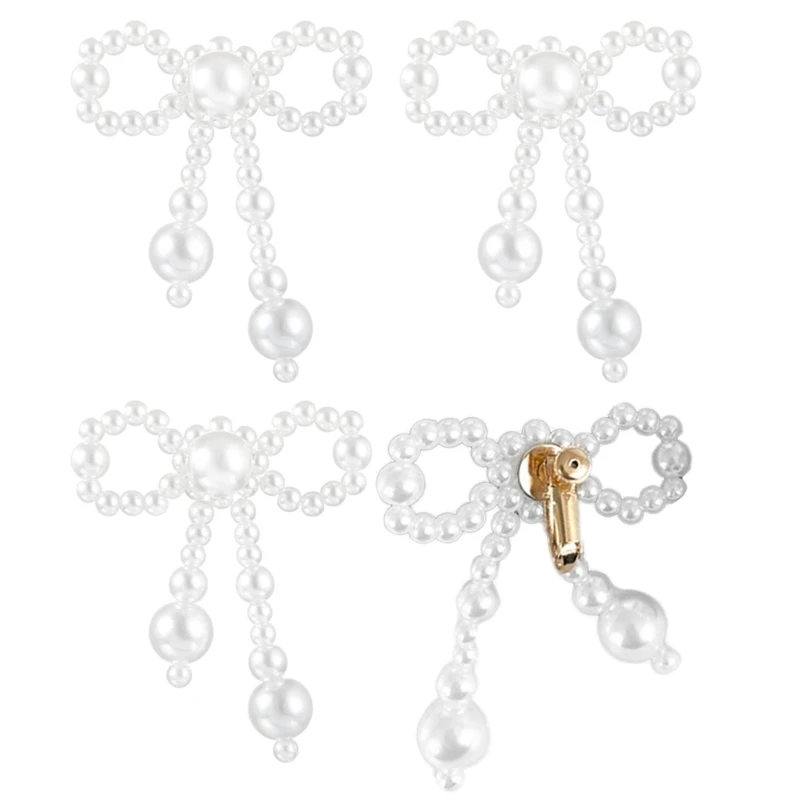 Stylish and Women's Earrings Adornment Imitation Pearls Bowknot Ear Clips for Dates Gatherings