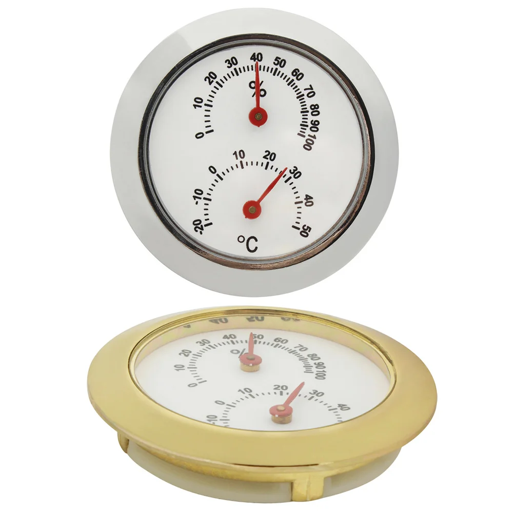 

2pcs Mini Humidity Hygrometer Round Guitar Thermometer Silver Gold Case Accessories Maintenance Kit Musical Instrument