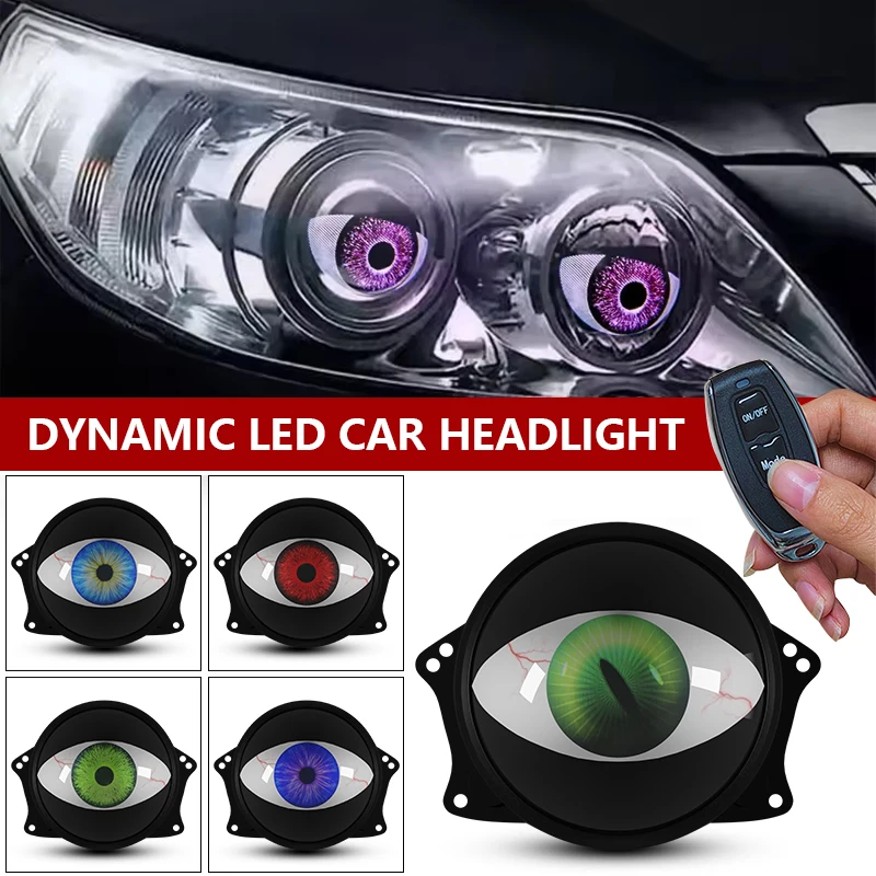 Dynamic LED Car Headlight Devil Eyes Lens Lights Front Spotlight Fog Lamp Lighting Headlight Assembly Auto Retrofit Accessorie