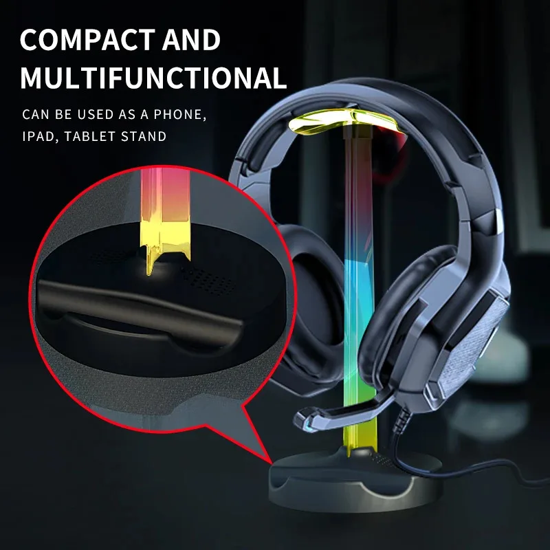 RGB Gaming Headset Stand  Desktop Ambient Lighting - Ergonomic Design,  Perfect Gift for PC Gamers image 2