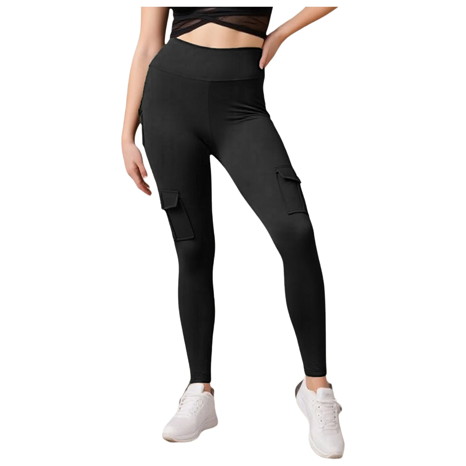 Pantaloni cargo da donna a vita alta Leggings per sollevamento bottino sportivo da yoga con tasche con patta per allenamento, palestra, fitness, corsa, pantaloni sportivi