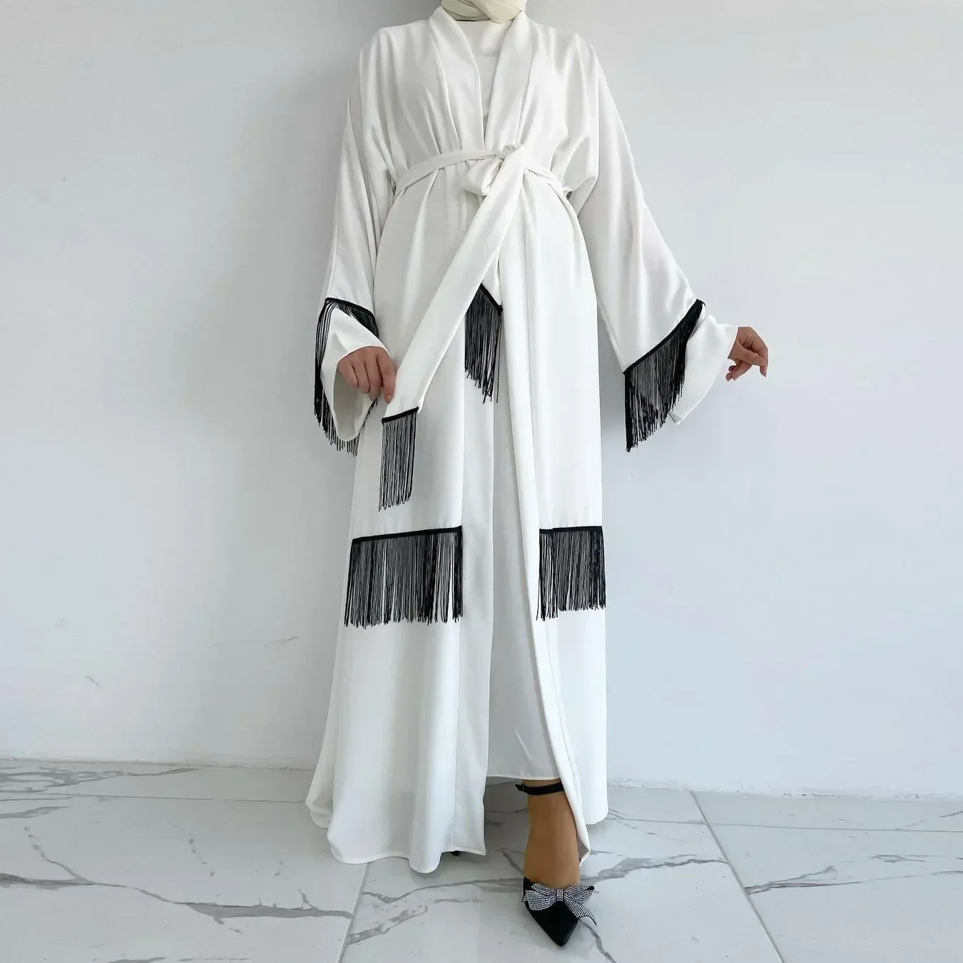 

Eid Kimono Open Abayas for Women Muslim Maxi Dress Tassel Abaya Dubai Kaftan Turkey Robe Kimono Cardigan Ramadan Party Gown 2025