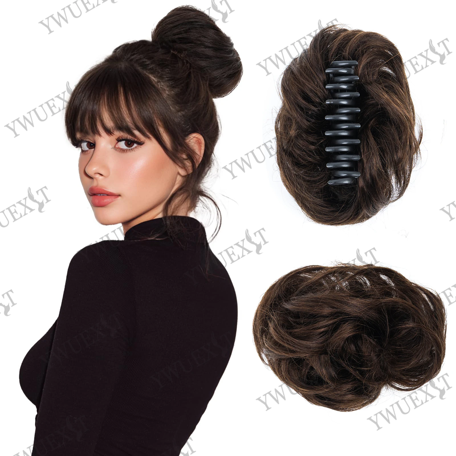 

YWUEXTHAIR Clip in Messy Bun Human Hair Tousled Chignon Hairpiece with Claw Clip Curly Wavy Updo Extensions for Daily Wear