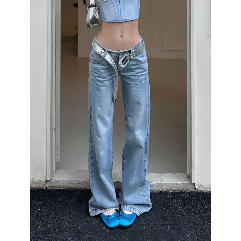 

Women’s Retro Plus Size Blue Draped Denim Pants Summer 2025 Slimming Wide Leg Jeans Low Waist Long Trousers Pear Ape