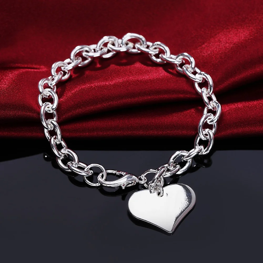 

925 Sterling Silver Bracelets For Women Hanging Simple Heart Card Chain Wedding Party Lady Valentine'S Day Gifts Jewelry Gift