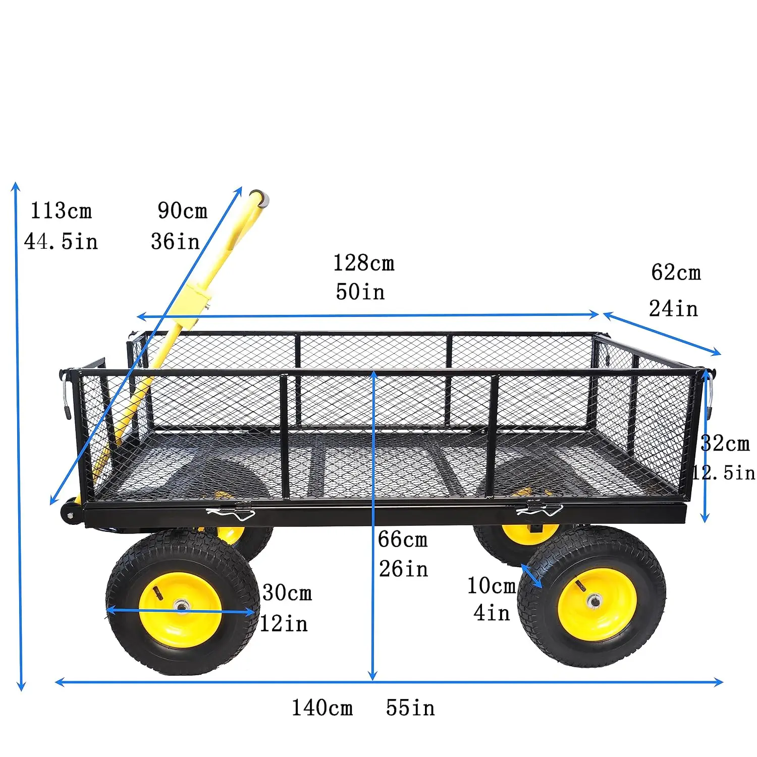 Mesh Garden Cart, Heavy Duty Metal Wagon, Outdoor Yard Work & Lawn Utility Cart with 4 Wheels (900 Lbs), Customized