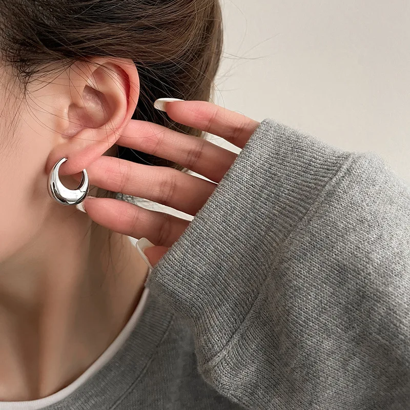 FTCY Classic Gold Color Metal Hoop Earrings For Women Simple Girls Daily Wear Stud Earrings Women\'s Jewelry Gifts