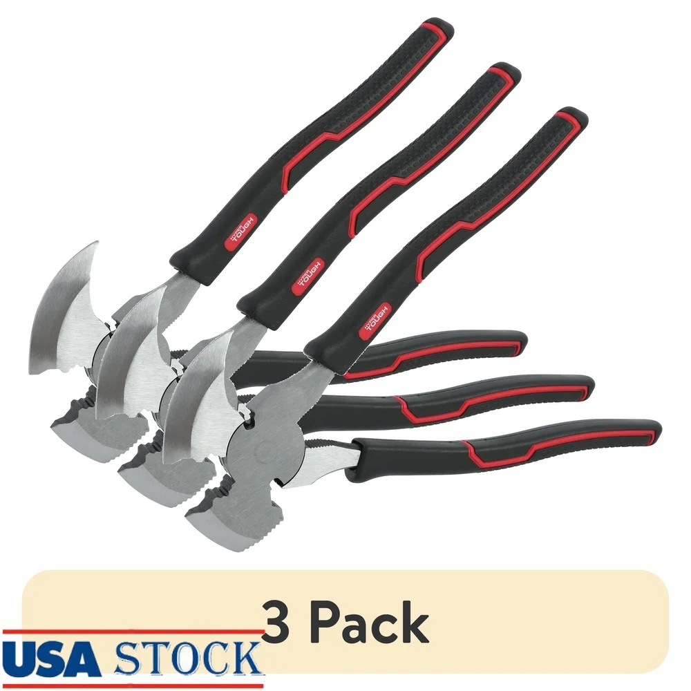 

10 Inch Demolition Fencing Pliers 3 Pack Heavy Duty Soft Grip Handles Drop Forged Steel Hammer Face Cutting Edge Tool