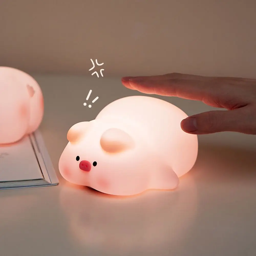 1Pcs 3 Level Dimmable Piggy Night Light 30 Minutes Timer Silicone Kids Touch Lamp Bedside Rechargable Children Nightlight