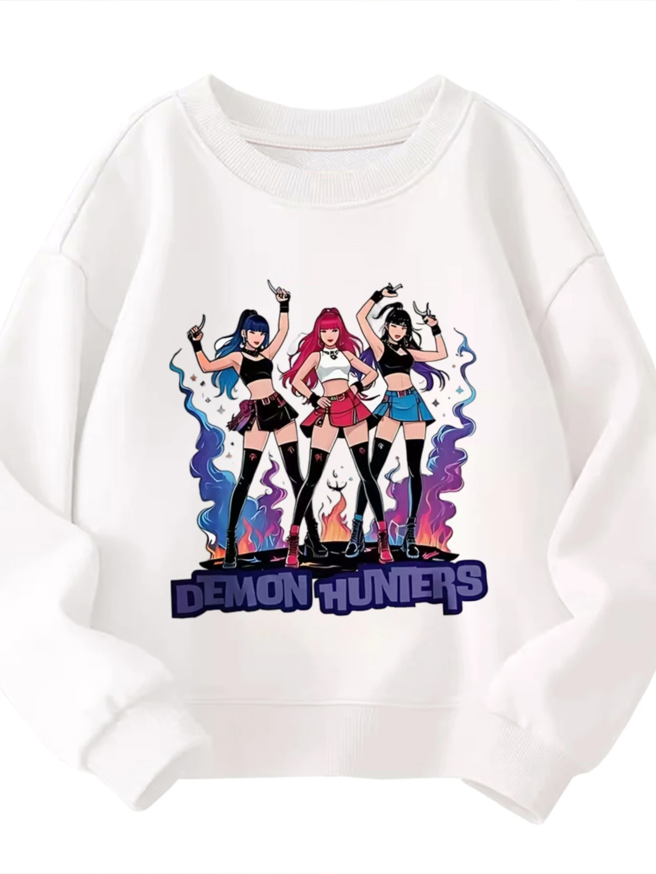 

Детский свитшот с круглым вырезом «Охотники на демонов» в стиле аниме для девочек, пуловер с изображением пламенного дыма для мальчиков и девочек, модная повседневная одежда