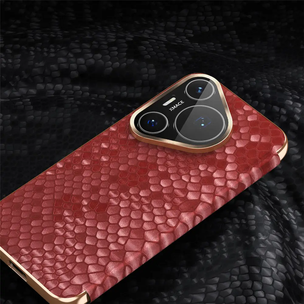 

Чехол-книжка из натуральной кожи с эффектом питона для Huawei Pura 70/80 Pro с окошком