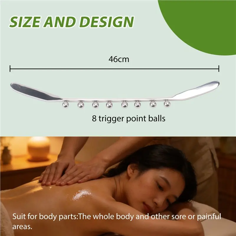 AEE2-New Stainless Steel 8 Bead Meridian Massage Stick Gua Sha Tool Trigger Points Massager For Lymphatic Drainage Muscle