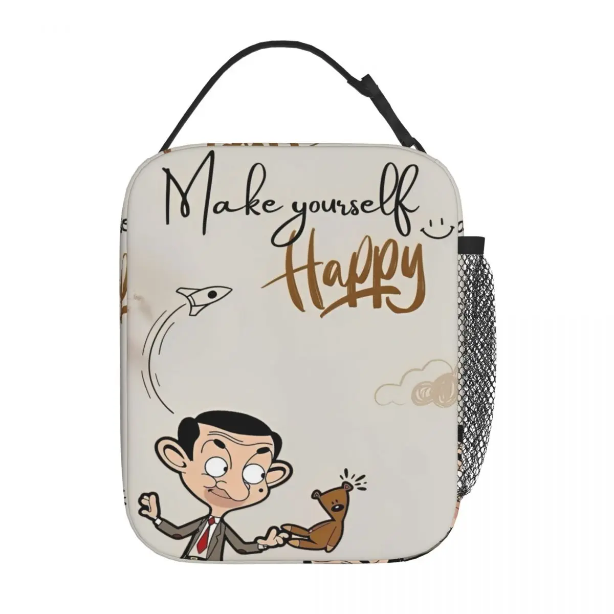 

Mr Beans Cartoon Insulated Lunch Bags Portable Reusable Thermal Bag Tote Lunch Box School Outdoor Food Storage Bags