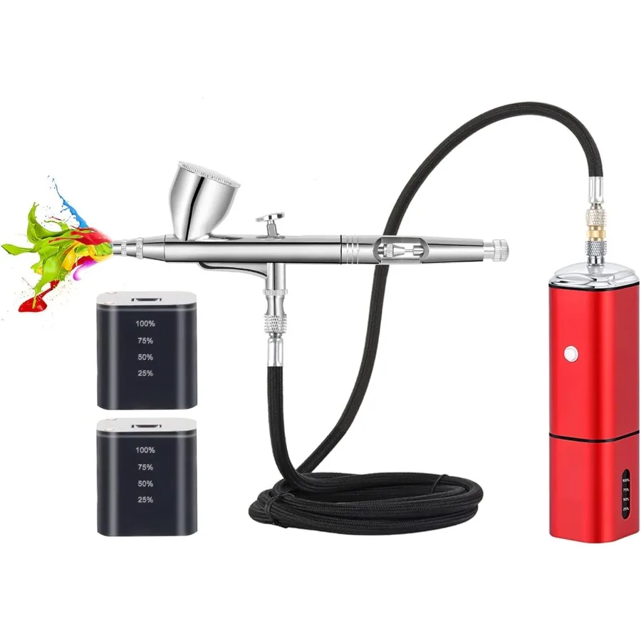 

Portable Cordless Airbrush Kit with Rechargeable Compressor and AutoStop Dual Action Airbrush Pen for Barbers Model Painting Na