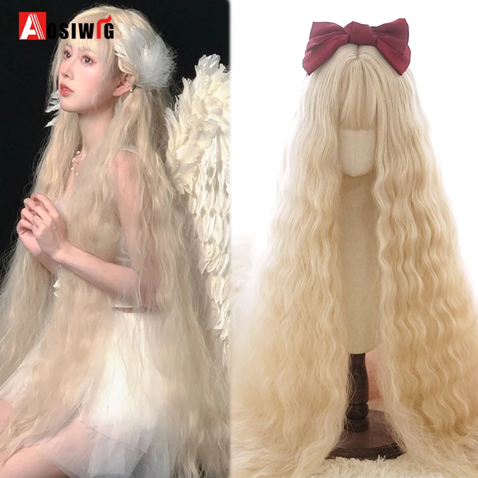 

120cm Synthetic Long Curly Cosplay Wig With Bangs Blonde Red Brown Pink Lolita Wig Women Halloween Cosplay Wigs Female