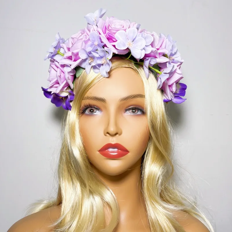 

New Bohemian flower wreath headband simulation rose stage performance travel photo headdress
