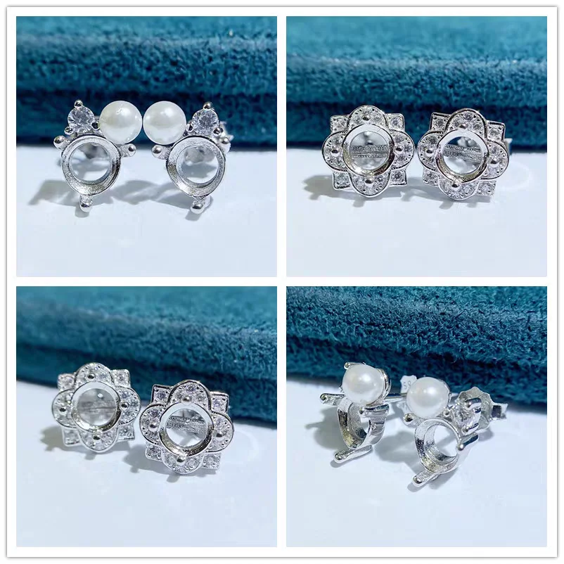 

MeiBaPJ 5 мм круглые камни DIY 925 серебро пустая установка модные серьги-гвоздики изысканные очаровательные свадебные украшения для женщин