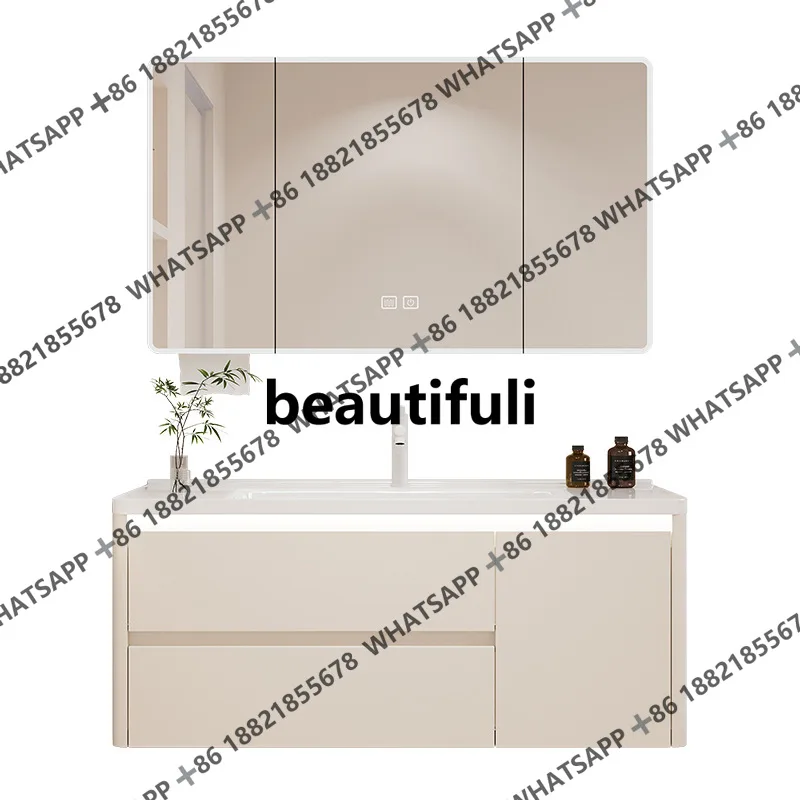 Ceramic Integrated Basin Bathroom Cabinets Household Simple Washbasin Wash Up Bathroom Cabinets Storage Mirror Furniture
