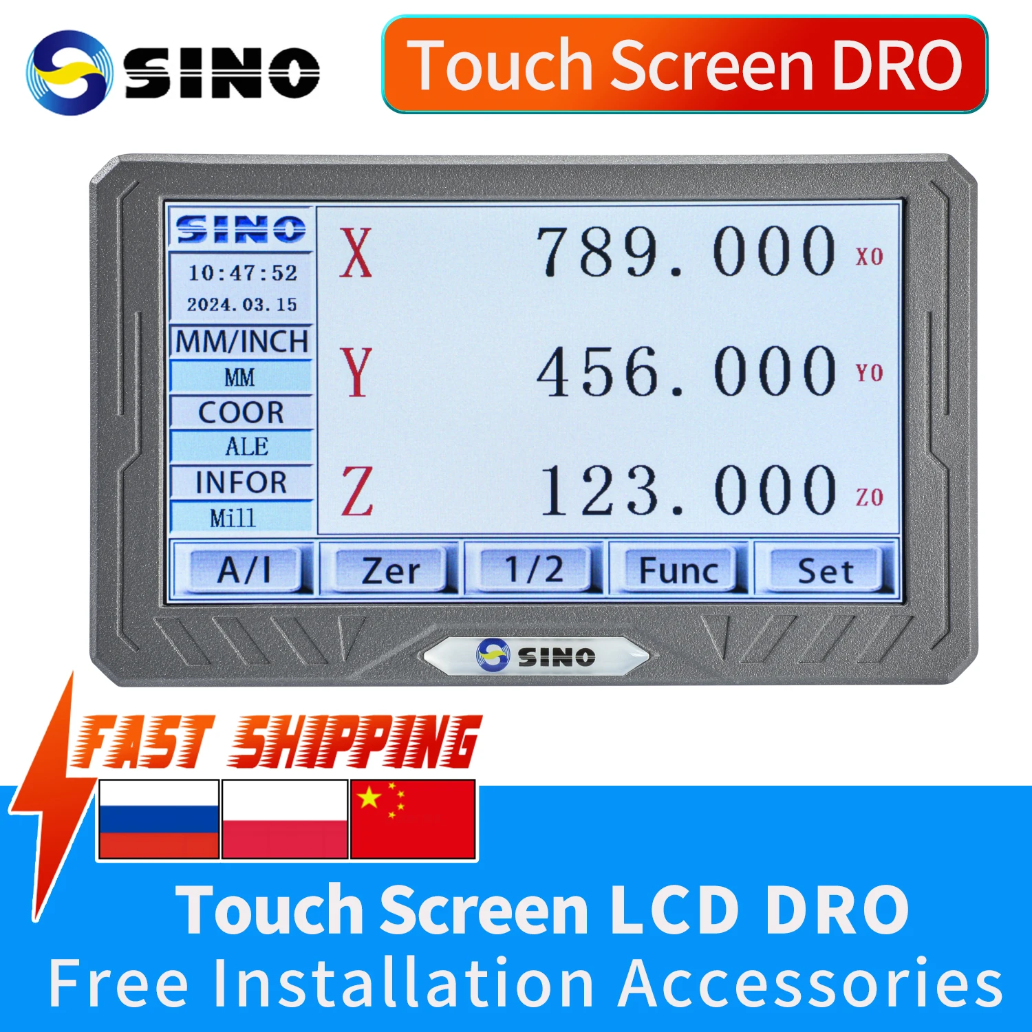 SINO Touch Screen SDS200S 3 Axis LCD Digital Readout Supports 5 Language DRO Display Big Screen For Lathe Grinder Millilling