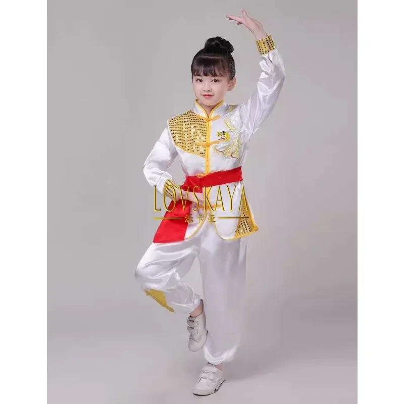 Children sequin martial arts costumes performance costumes Tai Chi drumming dragon practice costumes