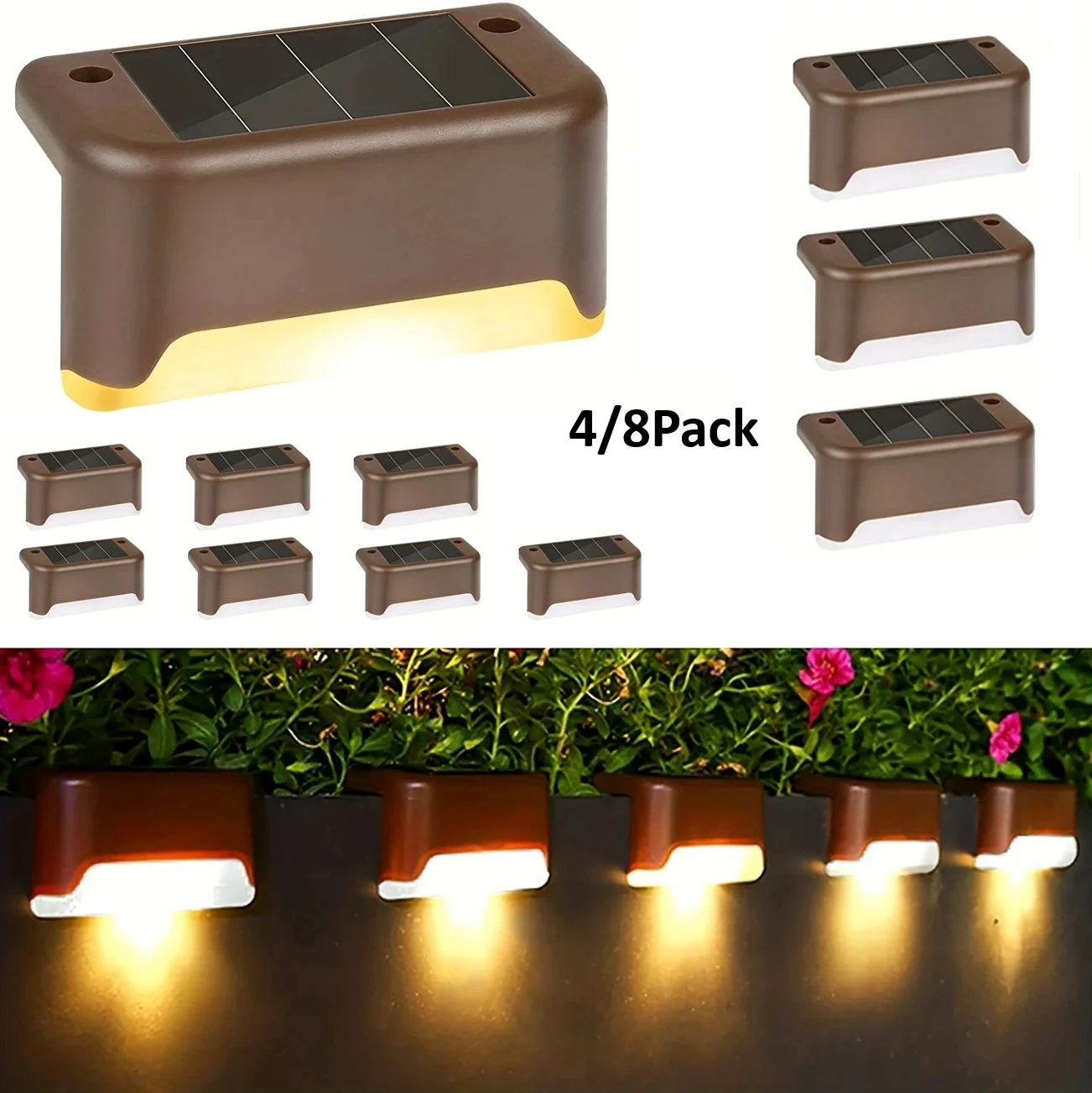 4/8pack LED Solar Power Stair Light Lamp Waterproof Passage Courtyard Guardrail Step Night Light for Outdoor Garden Border Terra