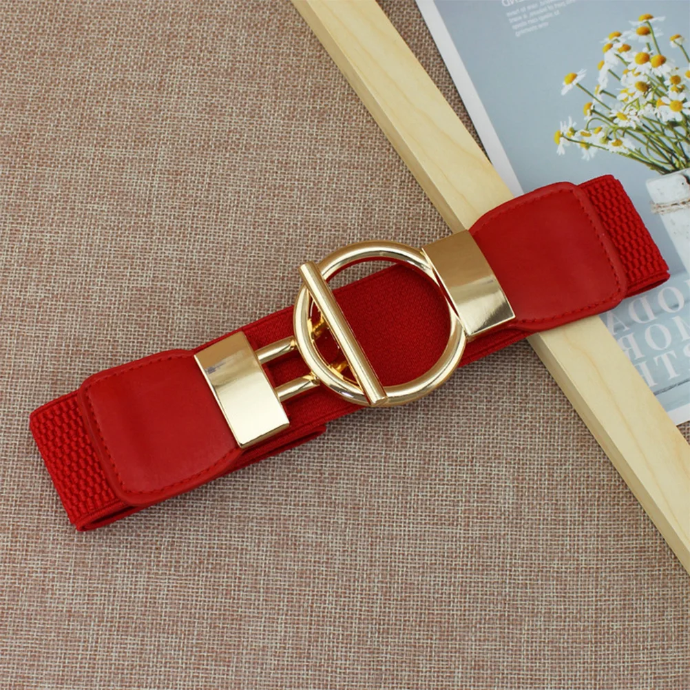 1 قطعة حزام خصر عريض مزخرف للنساء PU حزام حزام مطاطي قابل للتمدد حزام ذهبي بإبزيم دائري حزام خصر صلب #2