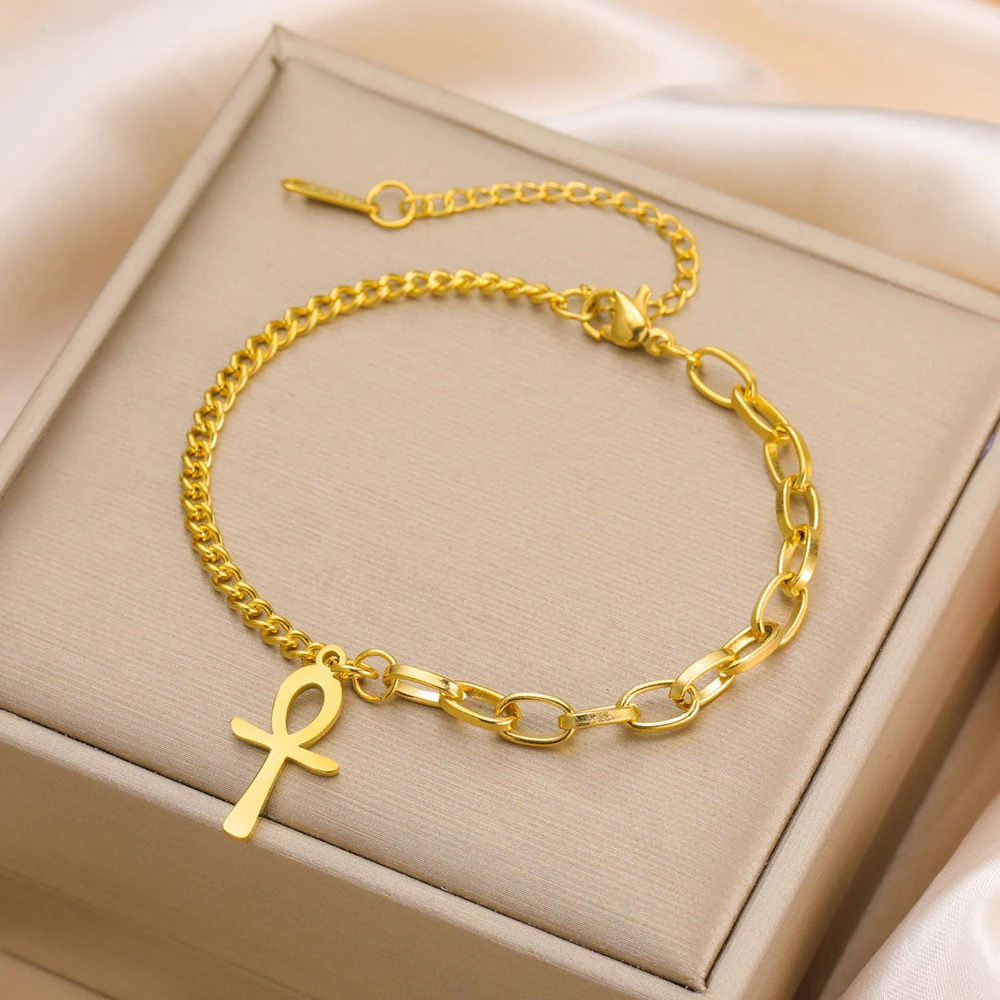 Dawapara Ankh Cross Bracelet Religious Ancient Egyptian Key To Life Prayer Amulet Supernatural Stainless Steel Jewelry - view 3