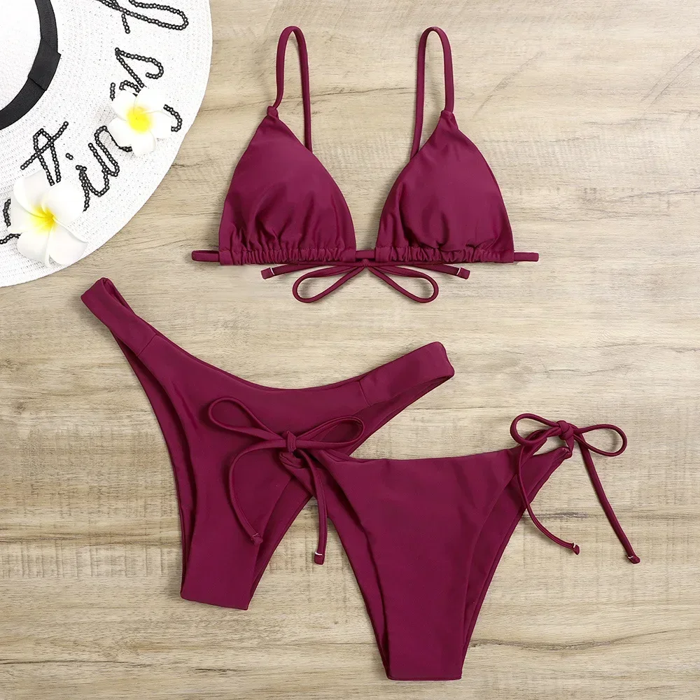 

Sexy 3 Piece Bikini Set Women Solid Blue Purple Push Up Bandage Triangle Swimsuit Brazilian Beach Bathing Suit Swimwear Biquini