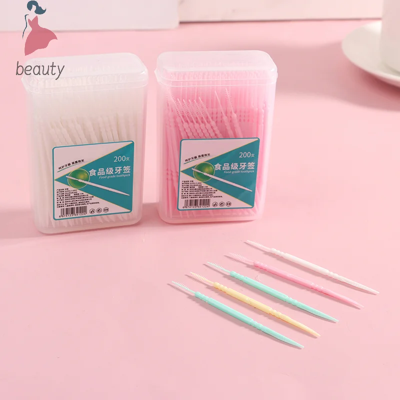 200pcs/box Double Head Dental Floss Interdental Toothpick Brush Brush Teeth Stick Dental Oral Care Toothpicks Floss Pick