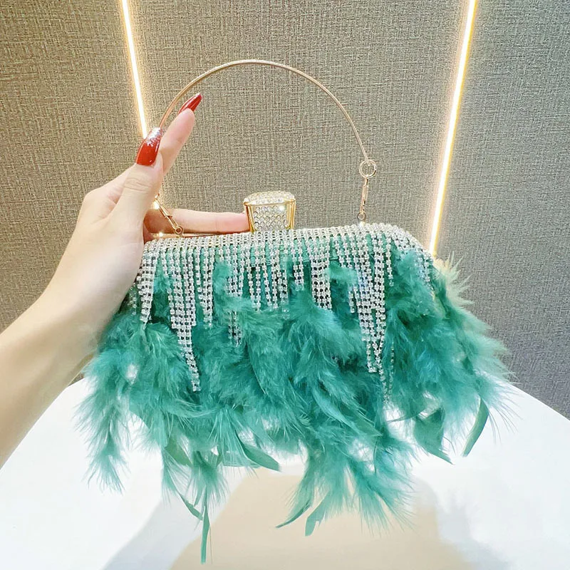 

Ladies Luxury Feather Party Evening Clutch Bag Women Wedding Purses and Handbags Shoulder Chain Designer Bag