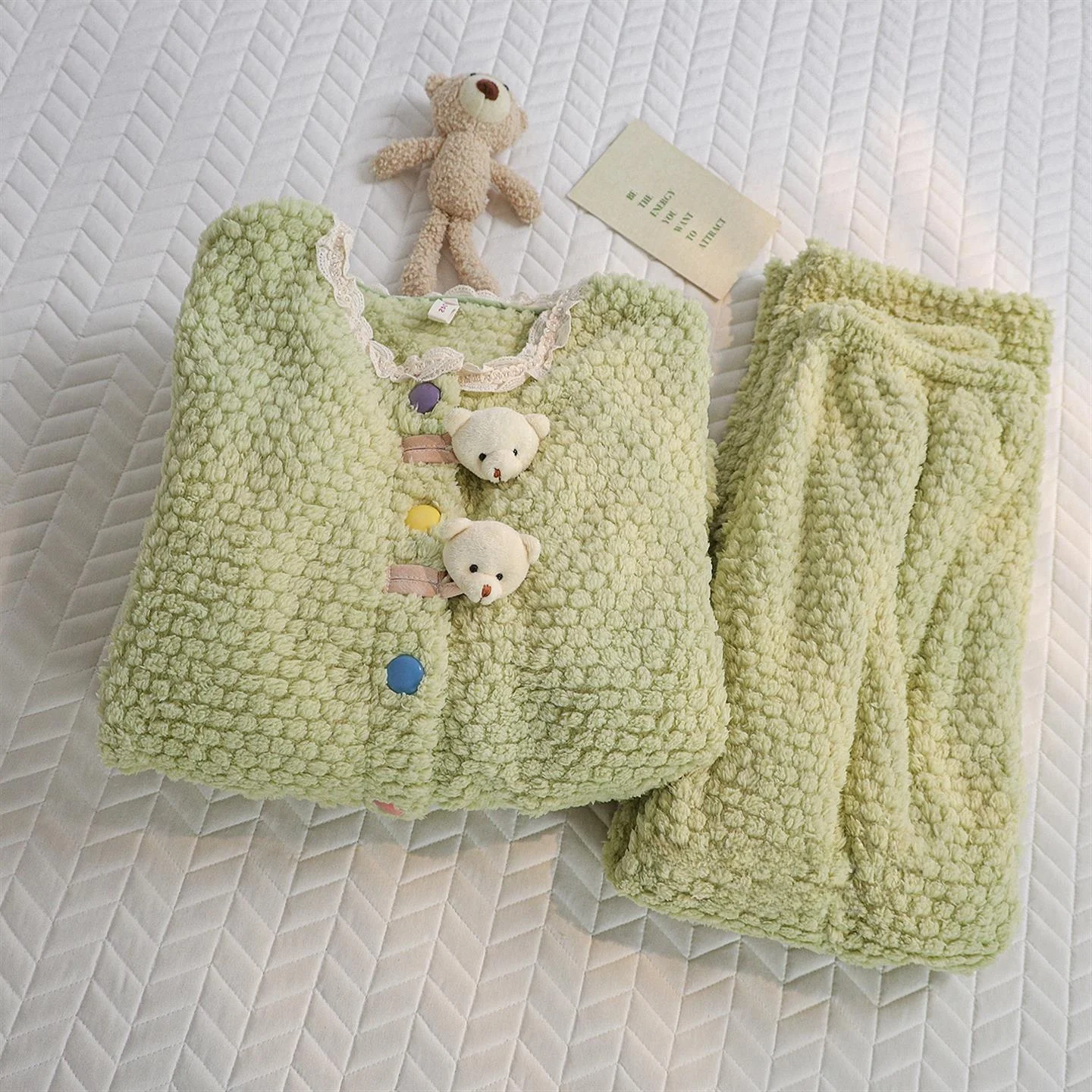 

Домашняя одежда для женщин Thiened Fce Coral Spwear, с мультяшным медведем, осень-зима, новая коллекция, стильная и милая.