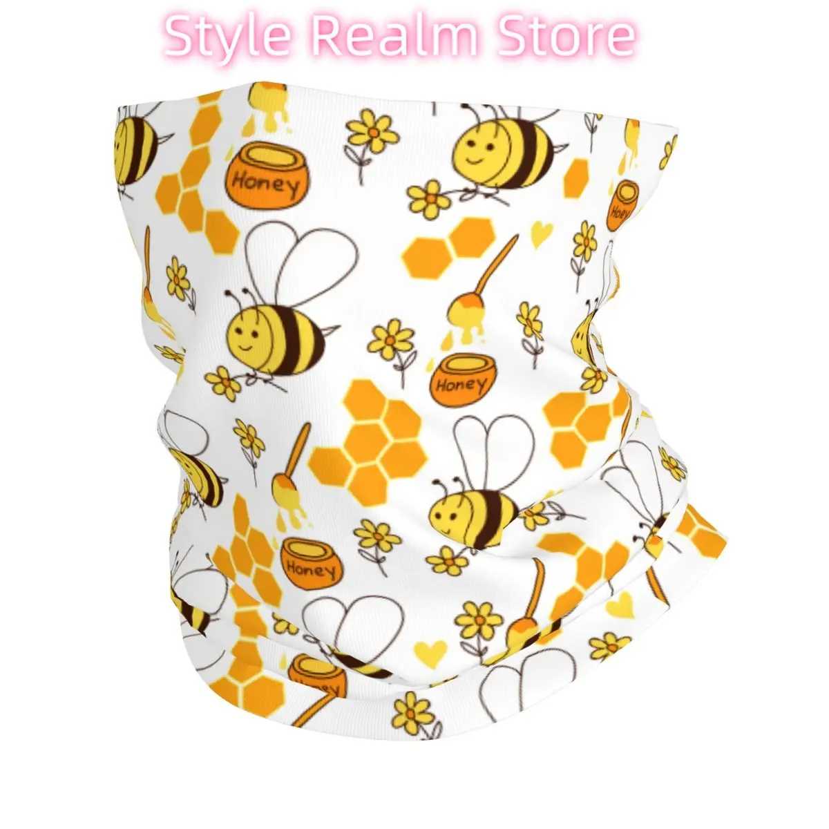 

Honey Bees And Flowers Pattern Bandana Neck Warmer Men Women Winter Hiking Ski Scarf Gaiter Face Cover