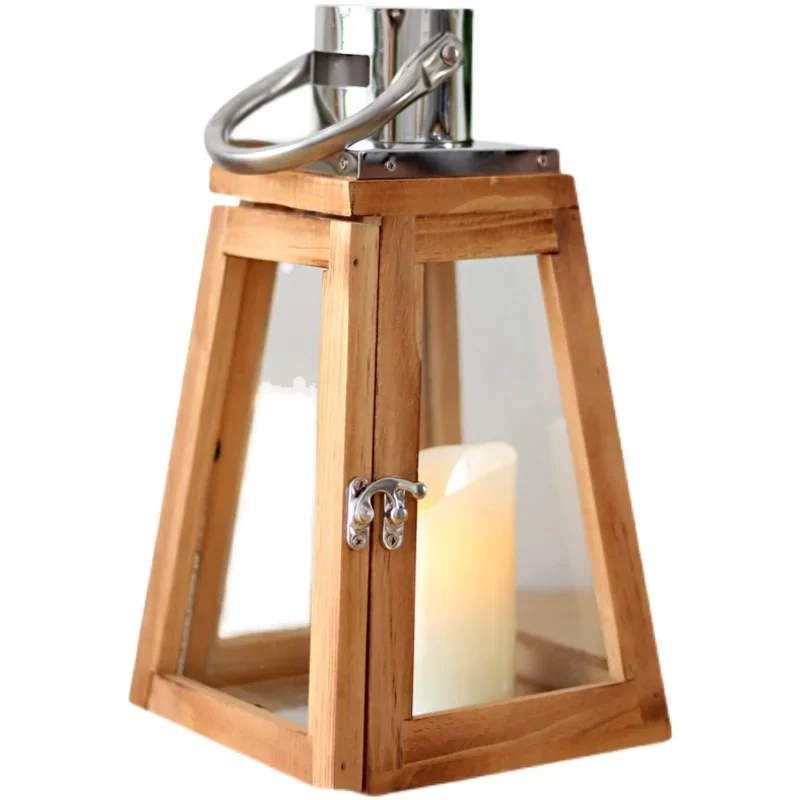 

YY Nordic Wooden Glass Lantern Living Room and Sample Room Desktop Candlestick Decorations