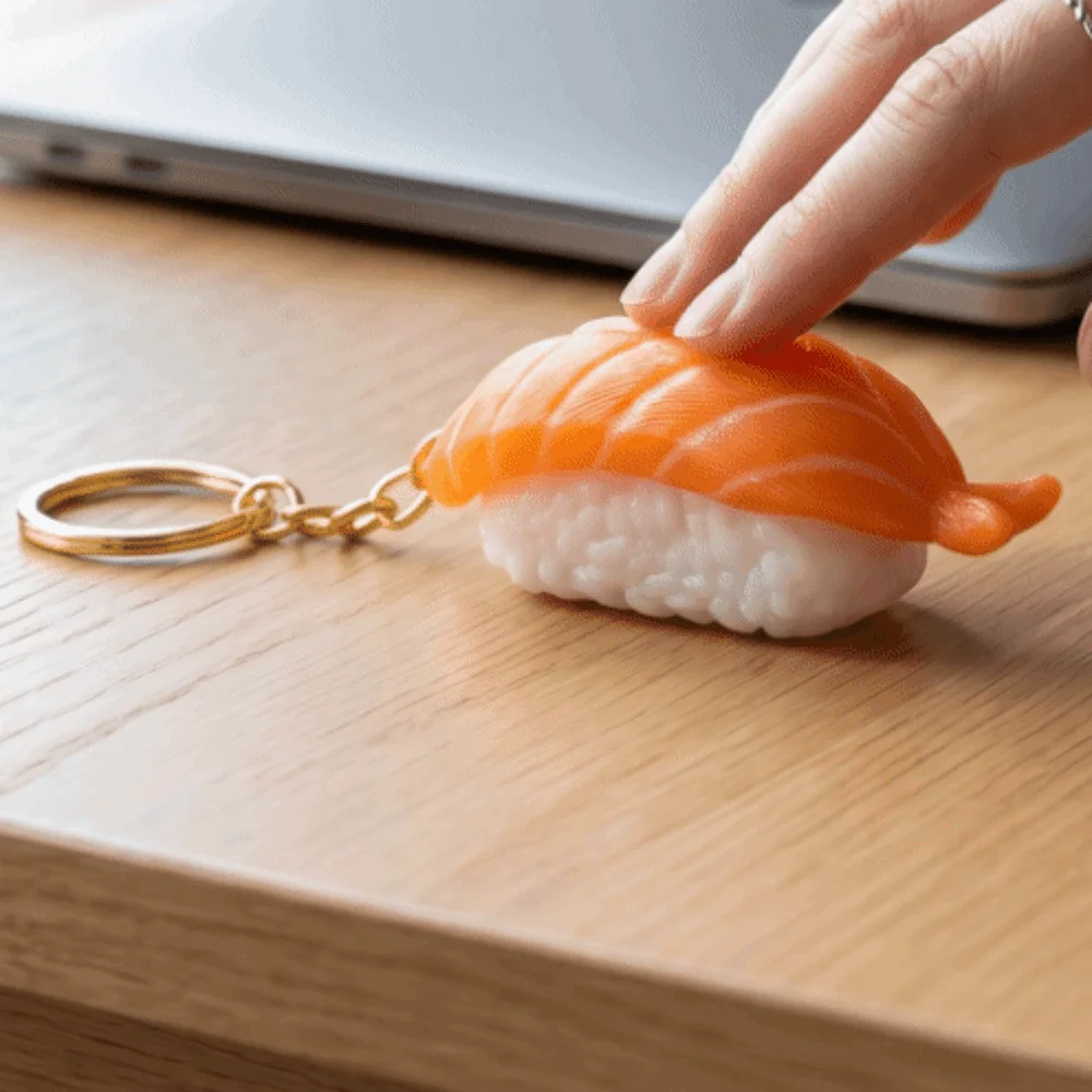 Sushi 3D Printed Clicker Keychain Cute Simulation Eco-Friendly Fidget Key Ring Multi Styles PLA Stress Relief Bag Pendant