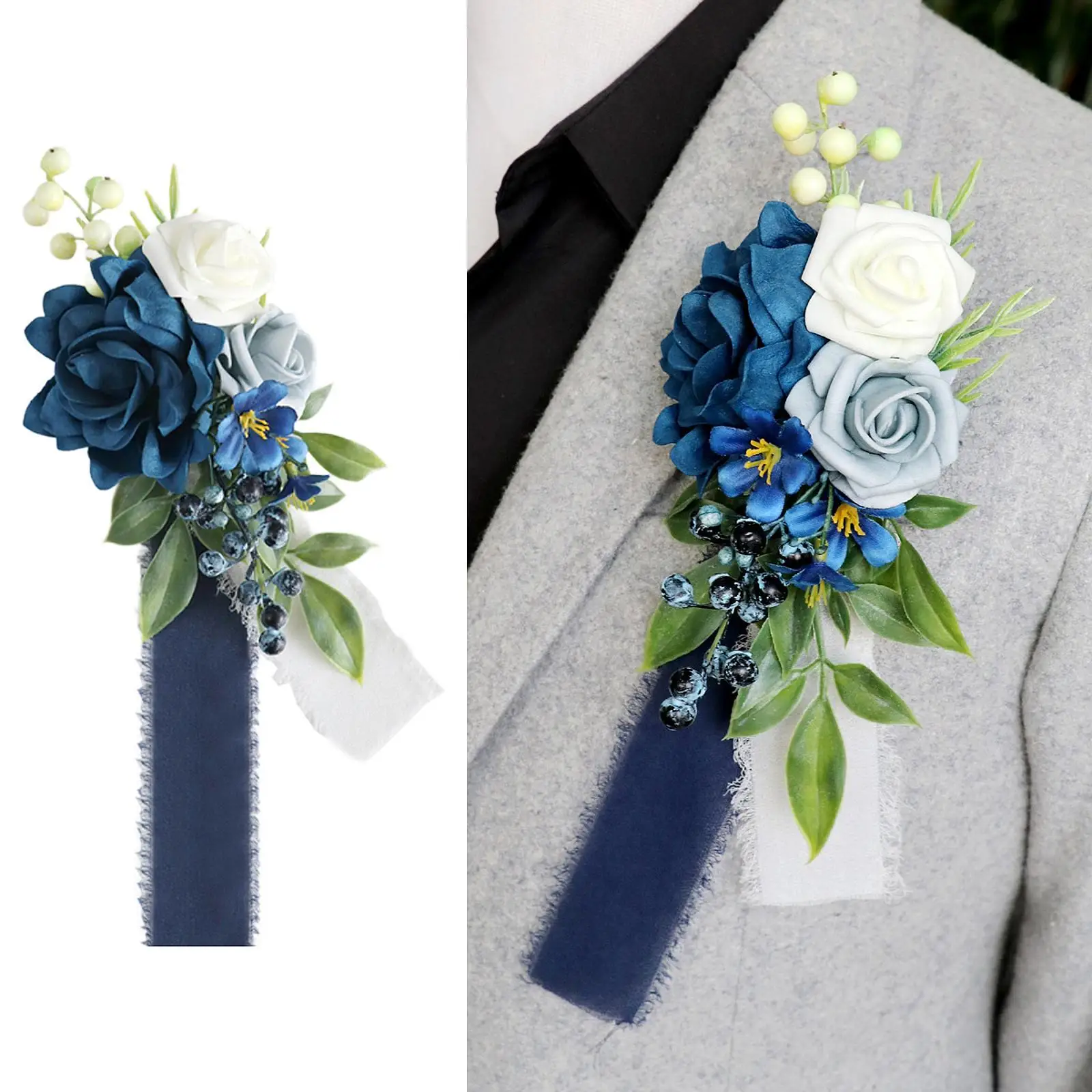 

6 шт. корсажи на плечо с синими и белыми цветами для свадебного душа, вечеринки, выпускного вечера