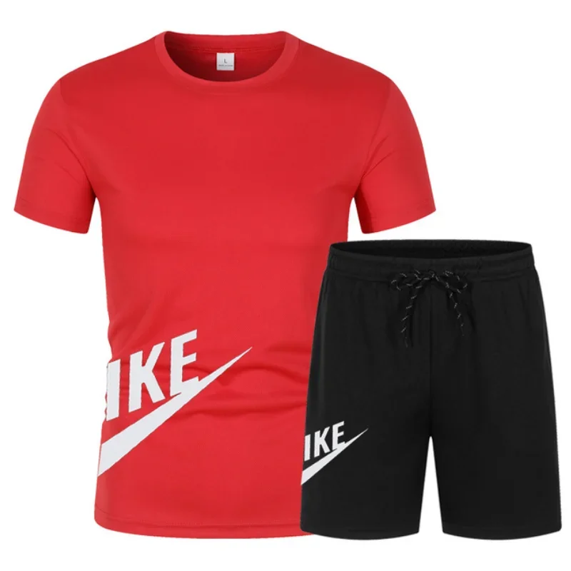 Men's short sleeved T-shirt and shorts, two-piece set, breathable, casual, sporty, integrated with fashion, summer 2024