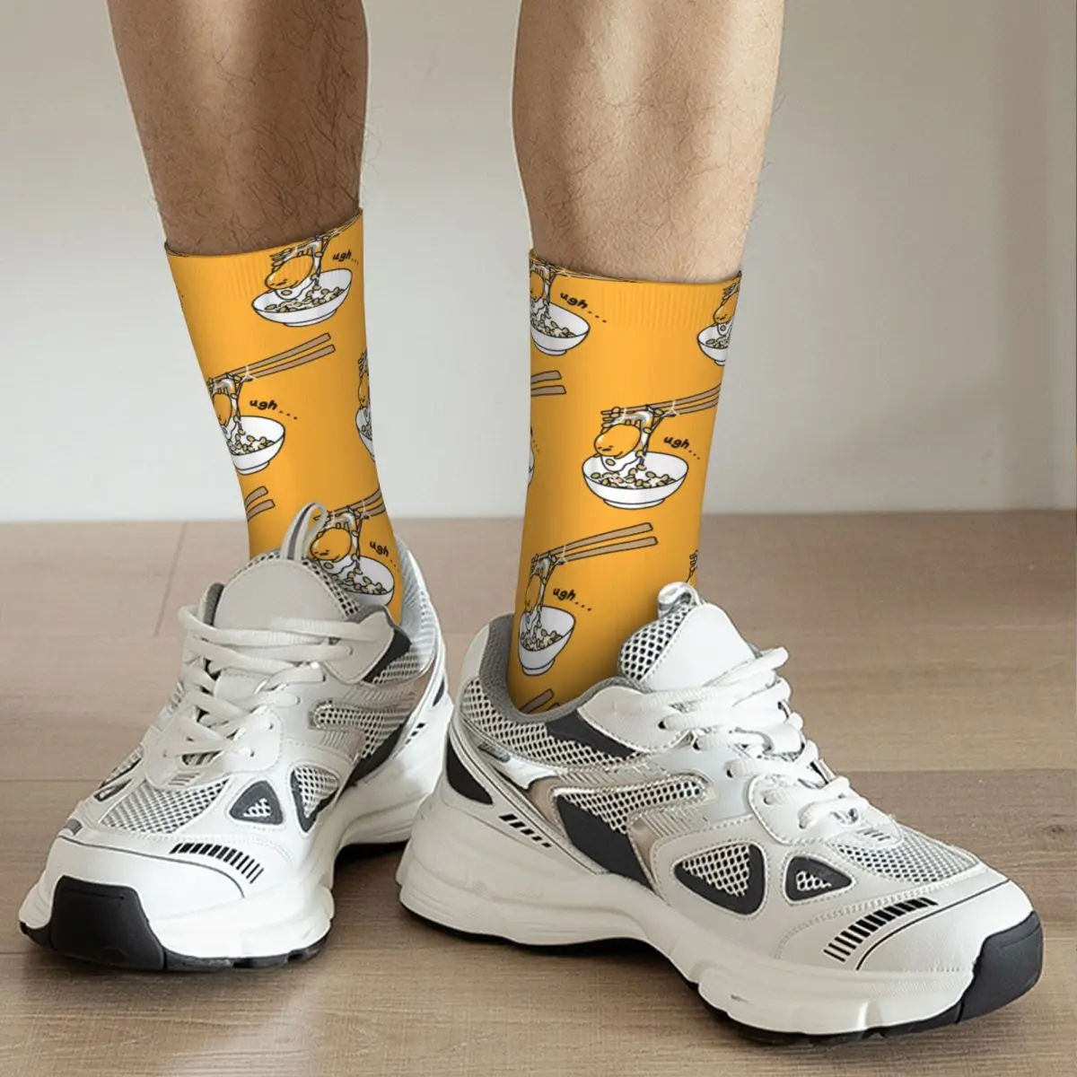 Chaussettes de football Gudetama unisexes, chaussettes à tube moyen en polyester, absorbant la sueur, baguettes, mode