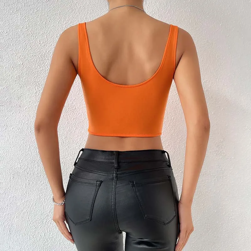 Women's Summer New Crop Tops Wrapped Chest Fashion Style O Neck Soft Orange Steel Ring Top Fish Bone Waist Slim Sexy Strap Chest