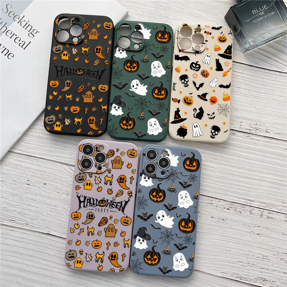 

Happy Halloween Ghost Phone Case For iPhone 16 15 14 11 Pro Max Case For Apple 13 12 Mini 16 Plus 15 Liquid Silicone Back Cover
