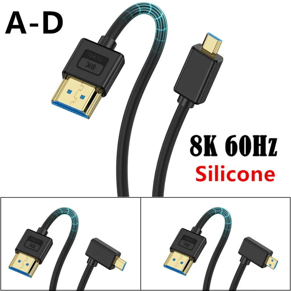 2.1 Version HD HDMI-Compatible to Micro HDMI Silicone Cable Digital Camera High-Definition Connection Cable 8K@60Hz 4K@120HZ