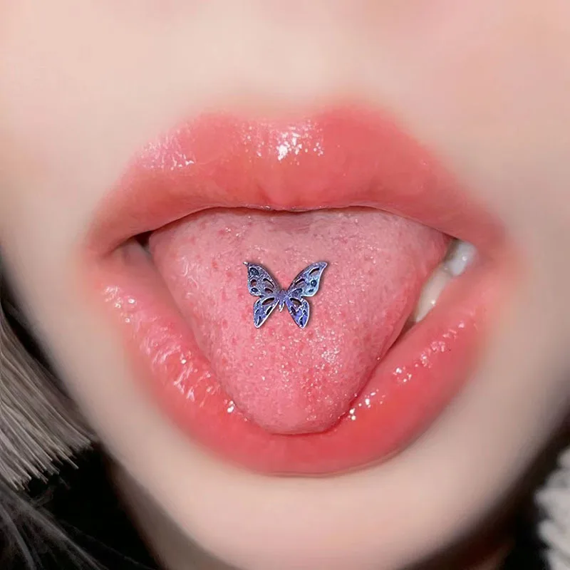 Butterfly Skull Tongue Piercing Girl Tongue Ring Tongue Nail Sweet Cool Punk Perforated jewelry Puncture Halloween Decoration