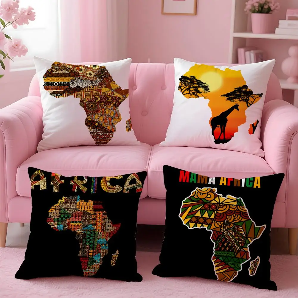 Map Of Africa Geometrics Cushion Cover Short Plush Soft Double-Sided Printing Pillow Case Cozy Sofa Bedroom Home Decor Gift