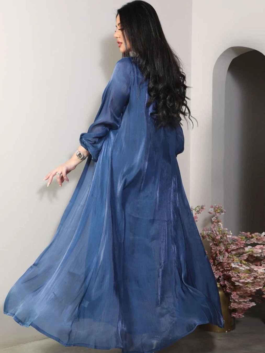 Abaya en satin soyeux pour femmes, robe de soirée marocaine, robes musulmanes de Dubaï, caftan Eid, robe longue de soirée, robe éducative, ensemble de 2 pièces