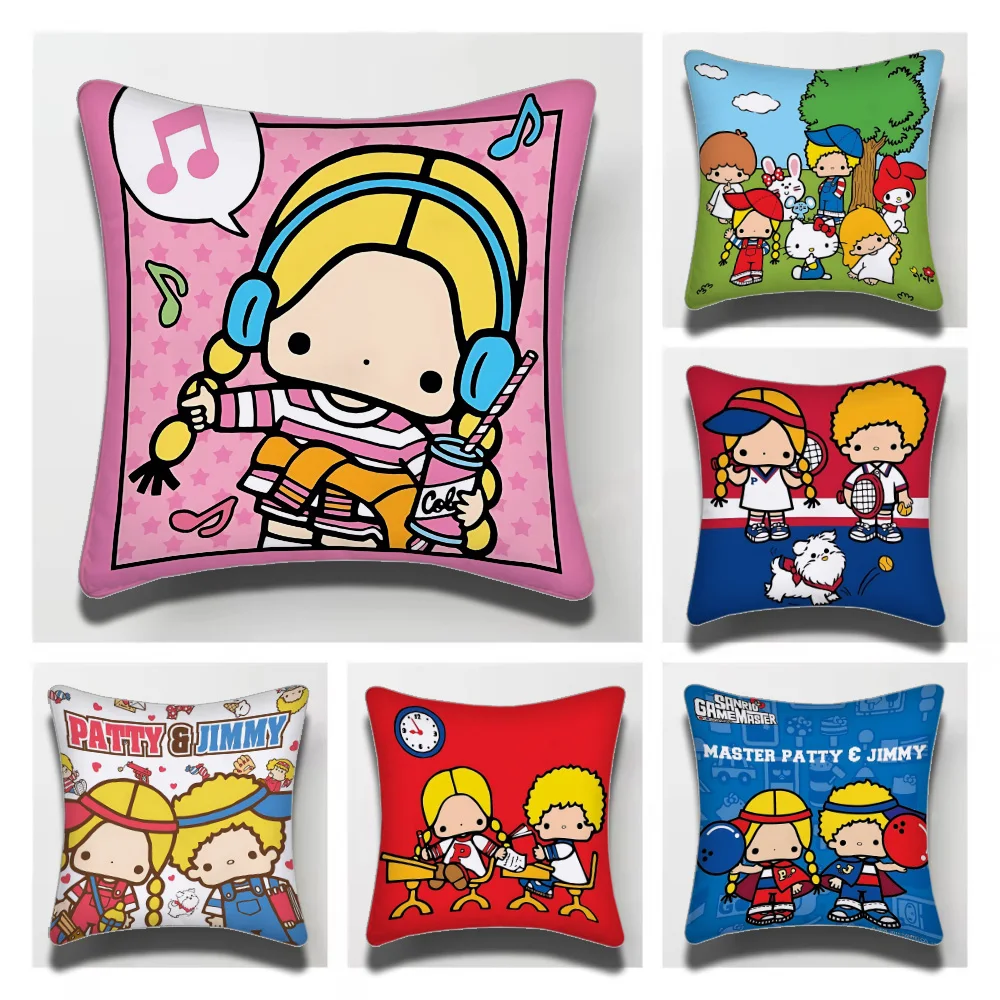 Sanrio Patty and Jimmy Pillow Covers Cartoon Sofa Decorative Home Double-sided Printing Short Plush Cushion Cover Christmas gift