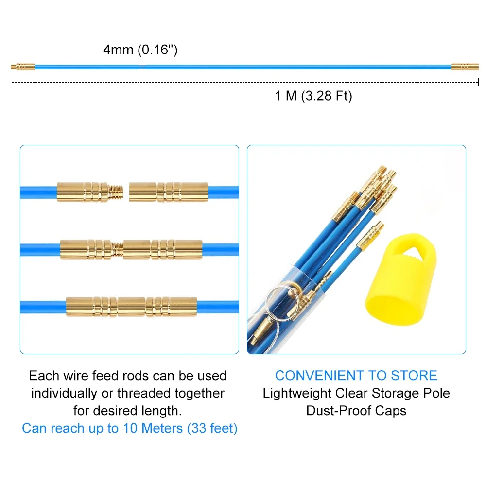 4mm x 1M Electrician Glass Fiber Cable Push Puller Wire Threading Wall Leader Puller Running Wire Cable Fish Tape Pull Push Kit