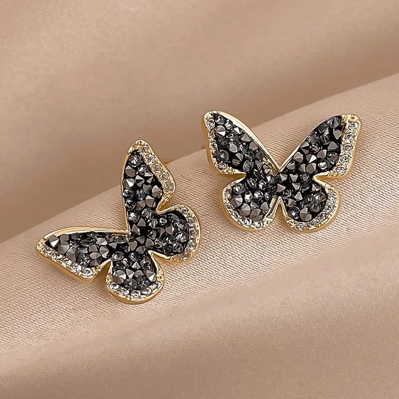 New Fashion Black Butterfly Zircon Earrings Female Vintage Punk Dark Style Crystal Summer Earrings Party Jewelry Gift for Women